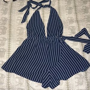 Open Back Halter Romper Dress